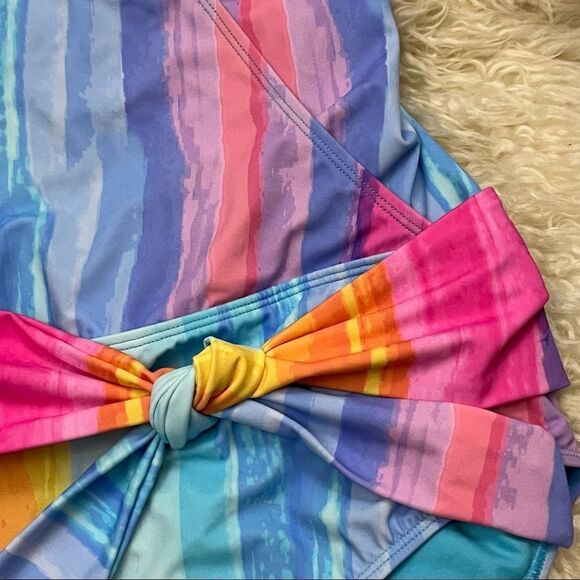 Rachel Roy Multi Stripe Watercolor One Piece Swimsuit L - Picture 4 of 6